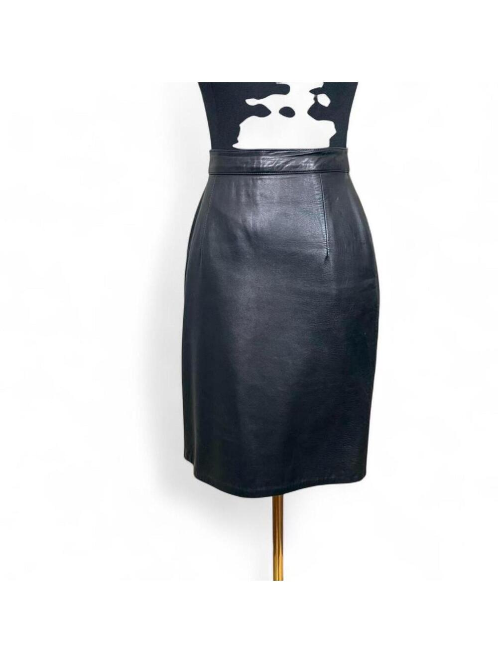 Vintage Ann Taylor Women's Black Leather Pencil Skirt size 4